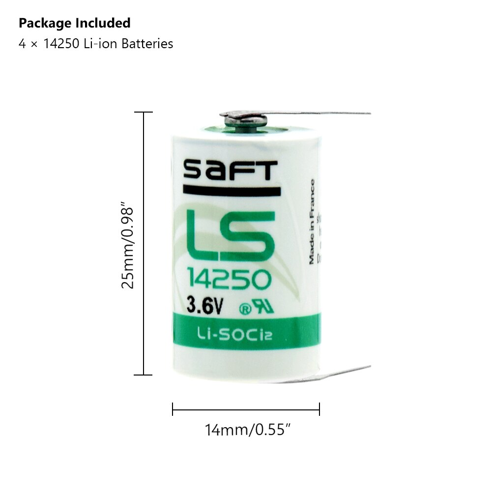 4Pcs LS 14250 LS14250 1/2 AA 1/2AA 3.6V 1200mAh PLC Lithium Battery R6 ER14250 Batteries For Water Meter With Pins