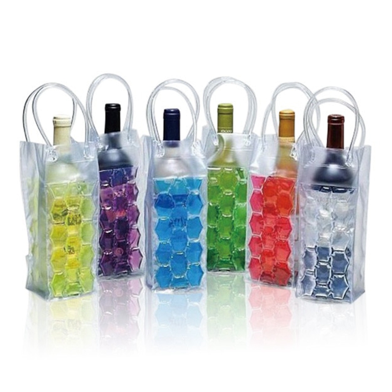 Bolsa de congelador portátil para botellas de vino, herramientas de hielo para licor, Enfriador de champán, cerveza, Gel de refrigeración, soporte de hielo con asas