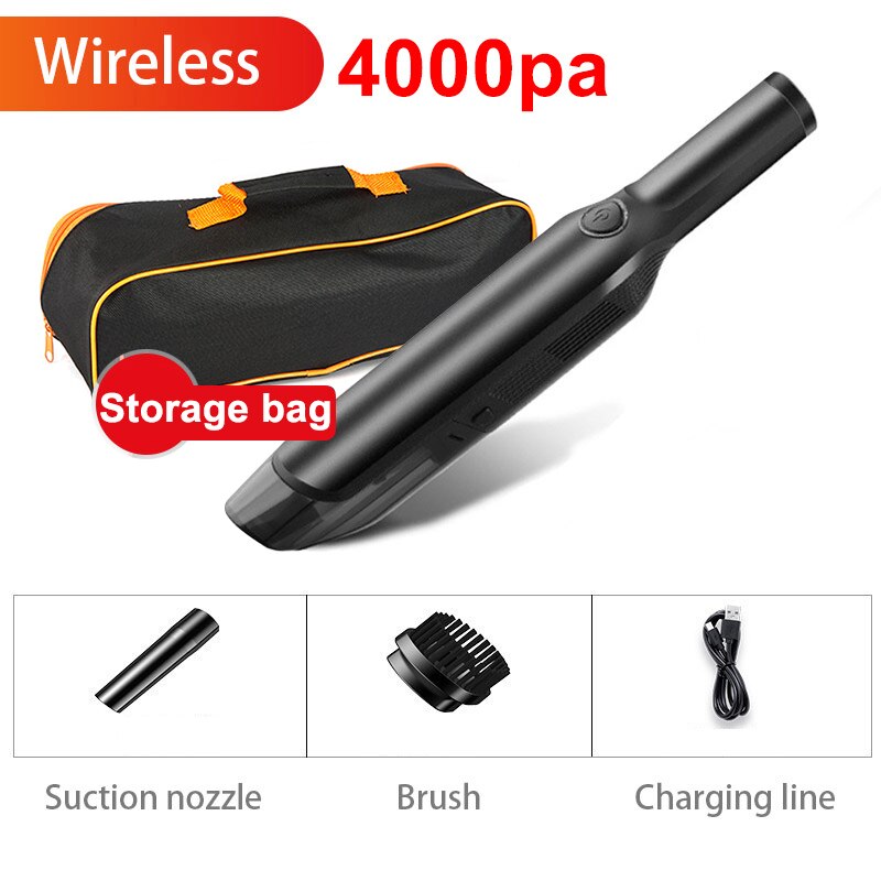 12v 13000pa bärbar sladdlös dammsugare för bil handhållen trådlös dammsugare med tvättbart filter kraftfullt sug: Typ 2 med väska