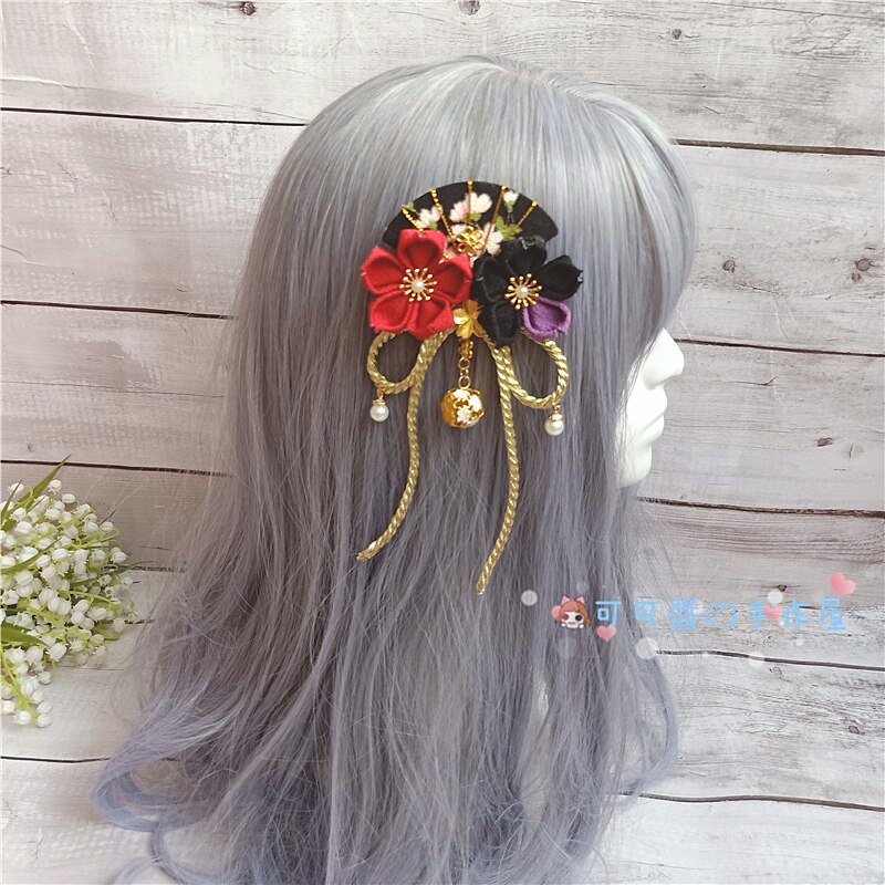 Lolita crane retur huvudbonad håraccessoarer hårband kc sidklämma kimonotillbehör i japansk stil blomma röd svart