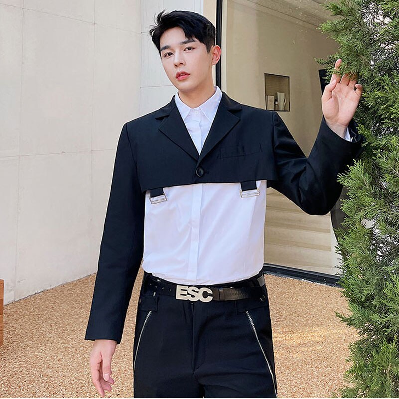 Costume blazer ajouré avec ourlet amovible pour homme, Streetwear, Vintage, à la , Style japonais et coréen, vêtements de scène,