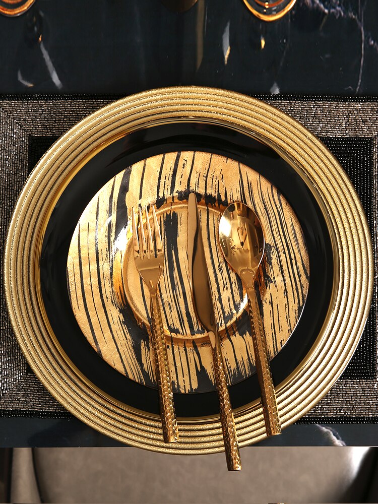 Christmas Luxury Plate Set Dinning Modern Serving Dishes Sets Glass Plate Europen Golden Talerze Obiadowe Dinnerware DL60PZ