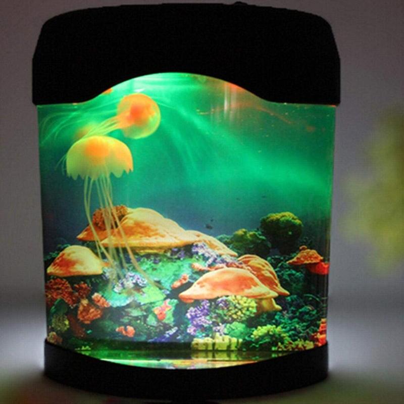 Mini Aquarium Jellyfish Lamp Night Home Decor USB Connection Artificial Fish Lighting Tank Changing LED Electric Color Bedr Z3P1