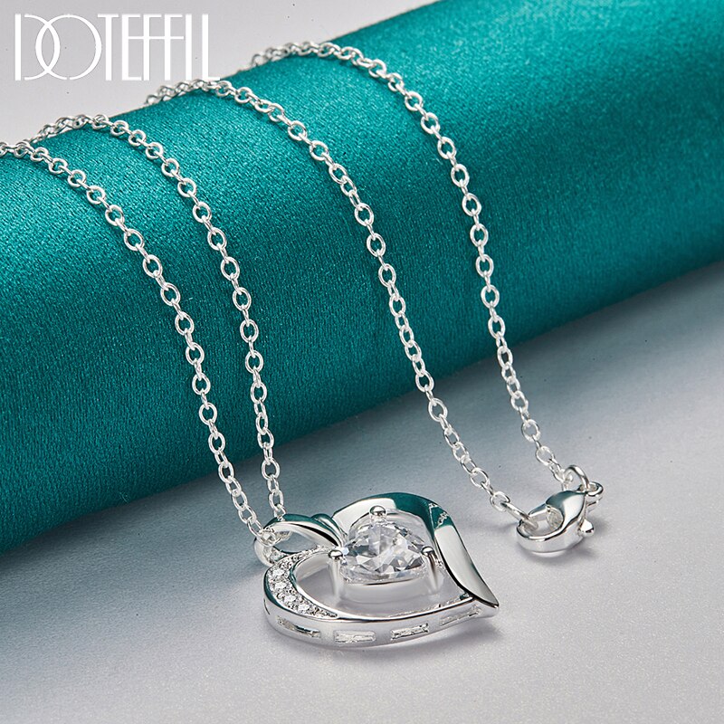 DOTEFFIL-collar con colgante de corazón de circón AAA para mujer, de Plata de Ley 925, cadena de 16-30 pulgadas, joyería de compromiso de boda