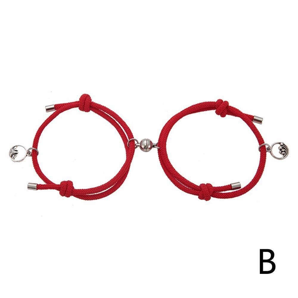 2 unids/set de pulsera emparejada para amantes imán distancia pareja Braslet para niña niño cuerda trenzada: B