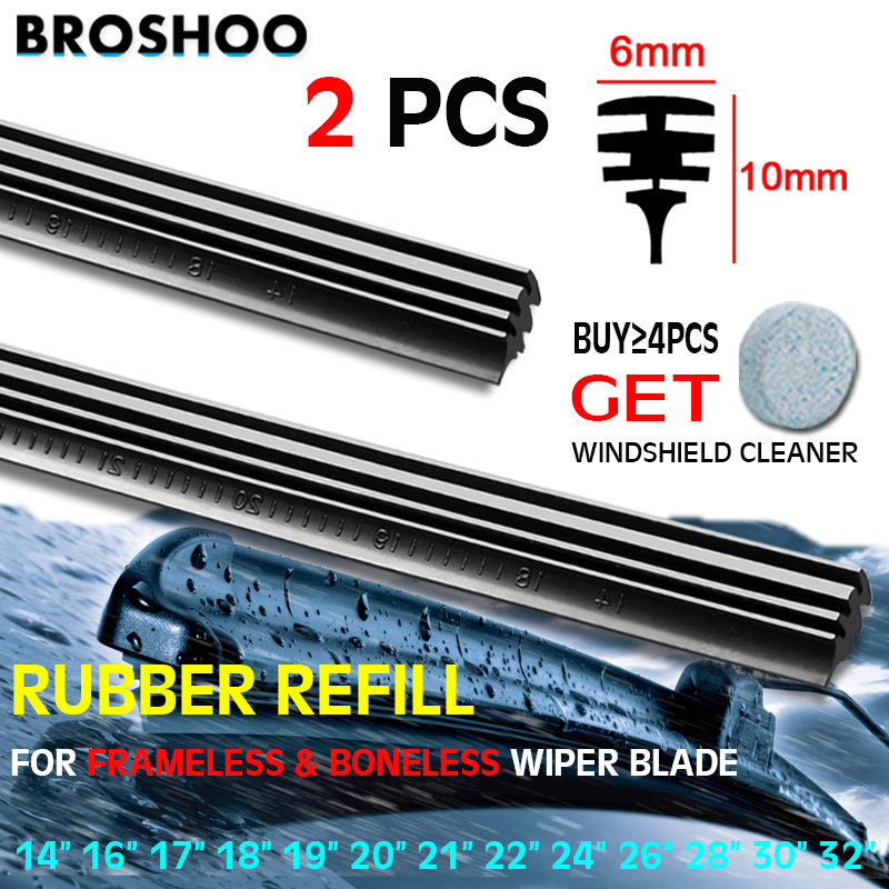Tiras de repuesto de goma para limpiaparabrisas de coche, hojas de limpiaparabrisas sin marco deshuesadas, 6mm, 14 ", 16", 17 ", 18", 19 ", 20", 21 ", 22", 24 ", 26", 28 ", 30", 2 unidades 32"