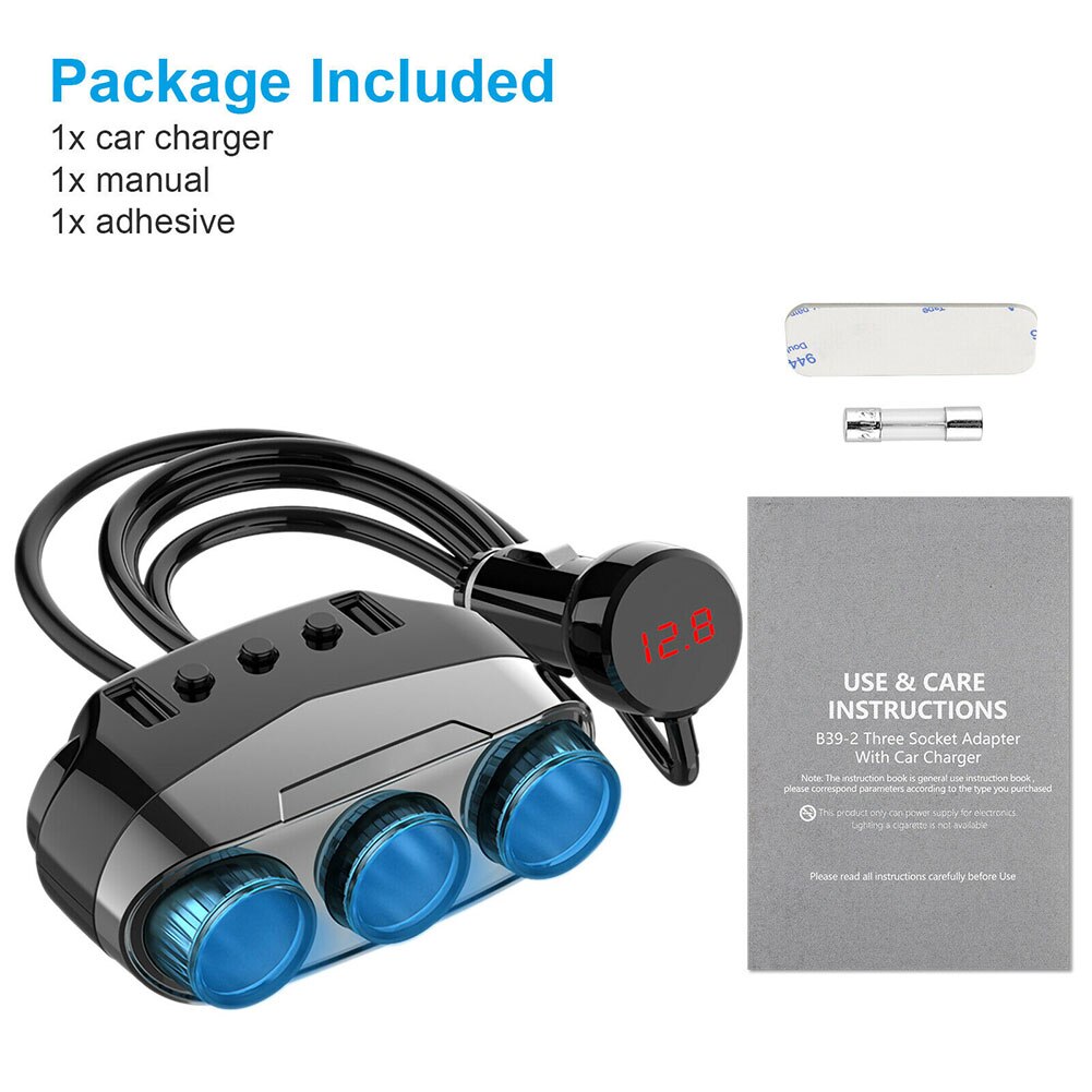 Universele 3 -weg auto sigarettenaansteker aansluiting verdeler dubbele usb autolader stroomadapter met schakelaar autobenodigdheden