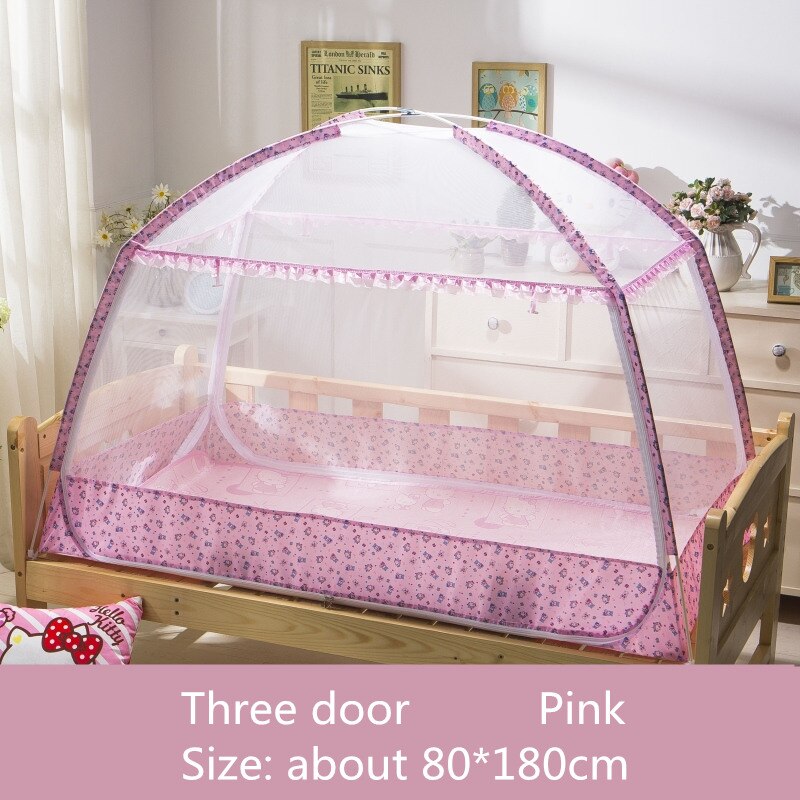 Mosquiteras para cuna de bebé estilo Ger, decoración para habitación de niños, tiendas de campaña para niños, red plegable con Stents,: 3kaimenfense80x180cm
