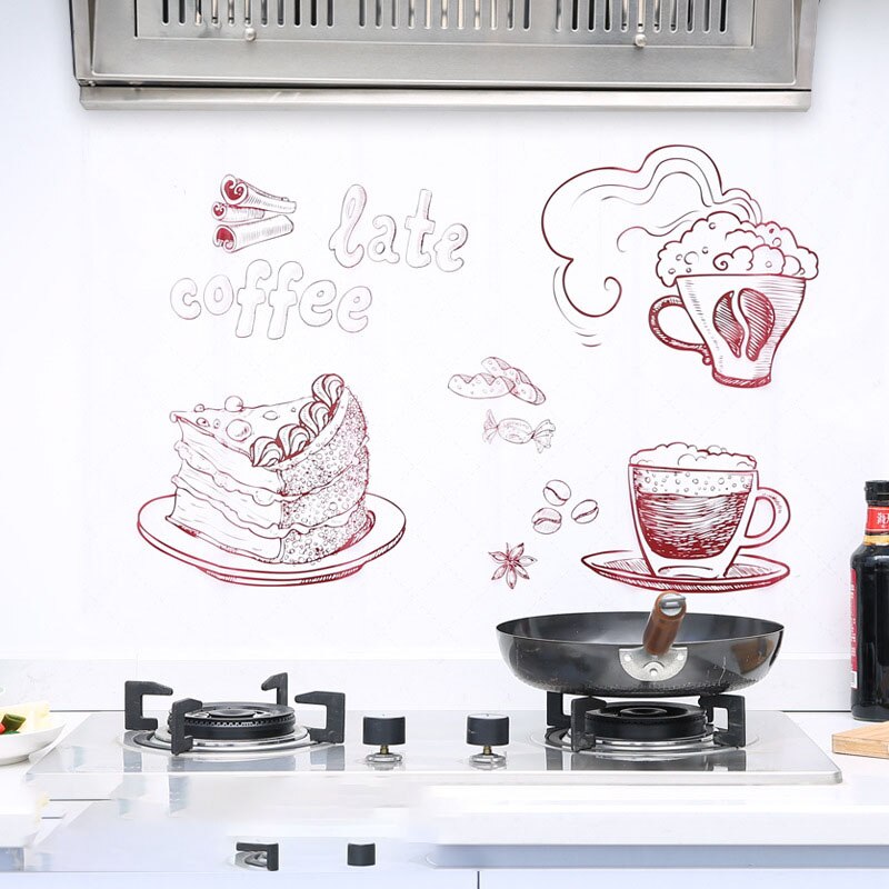 Kitchen Cartoon Self-Adhesive Oil-Proof Stickers Stove Aluminum Foil Oil-Proof Stickers Tile Stickers Kitchen essential oil: C