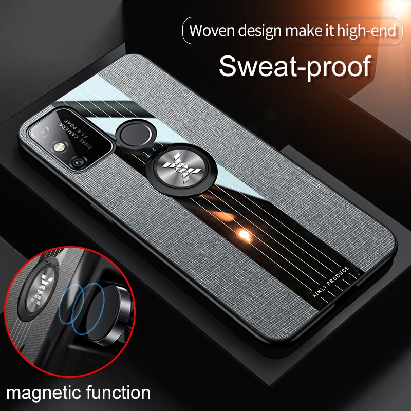 Coque honor 9 a en tissu résistant à la transpiration, coque rigide en polycarbonate avec anneau magnétique pour huawei honor 9a honor 9a moa -lx9h