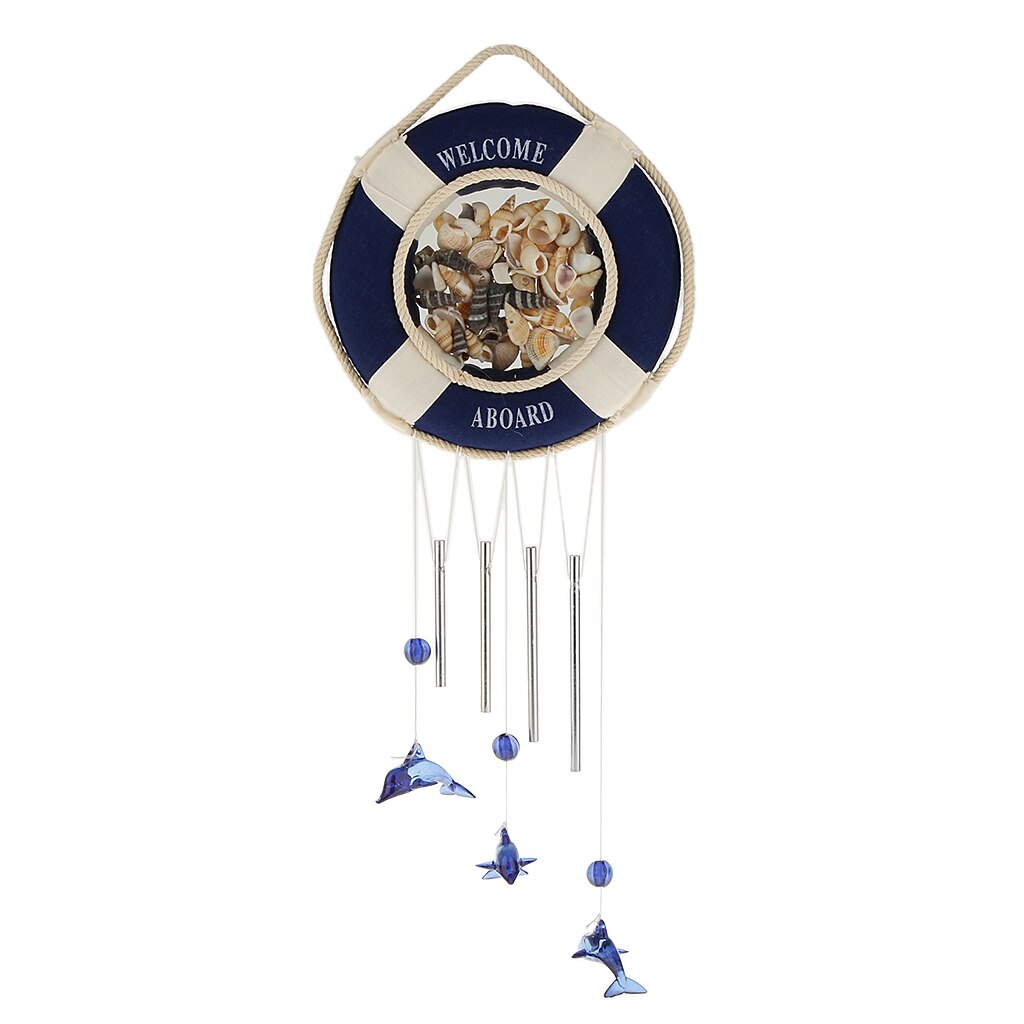 Boya de vida Vintage con concha náutica viento-decoración estilo CAMPANA PARA blanco y azul