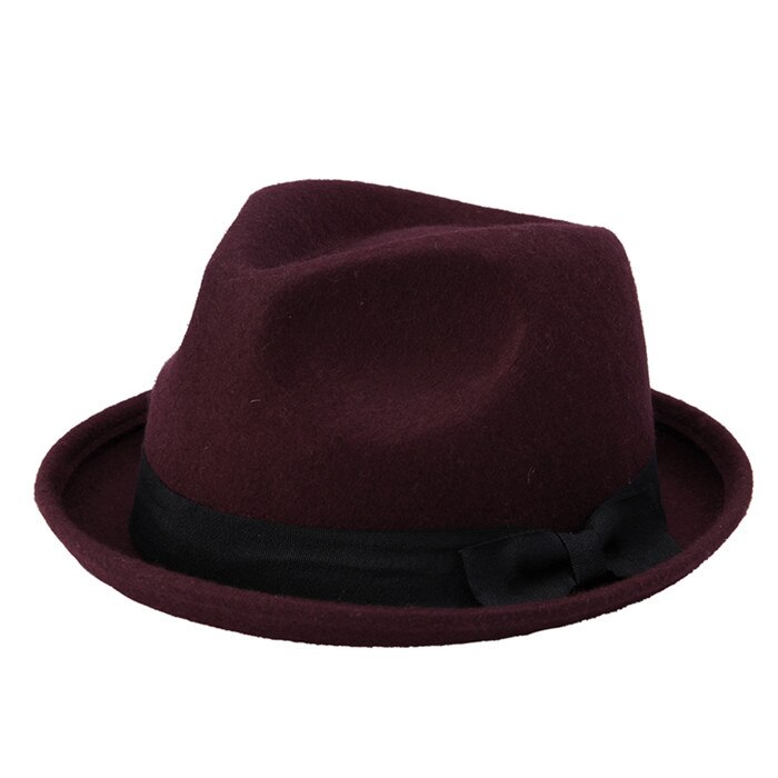 Women VTG Black Fedora hat Style Felt Trilby Hat BNWT Gangster Laday Panama Sun Hat With Band 10: Wine red