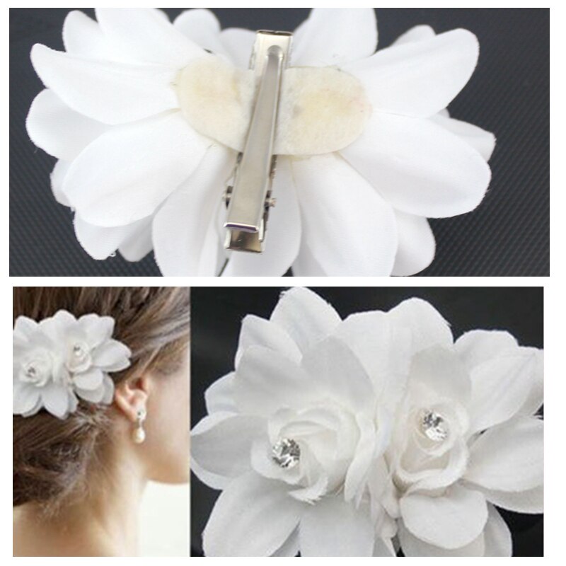 Women White Crystal Flower Hair Clip Bride Wedding Clip Hair Jewelry