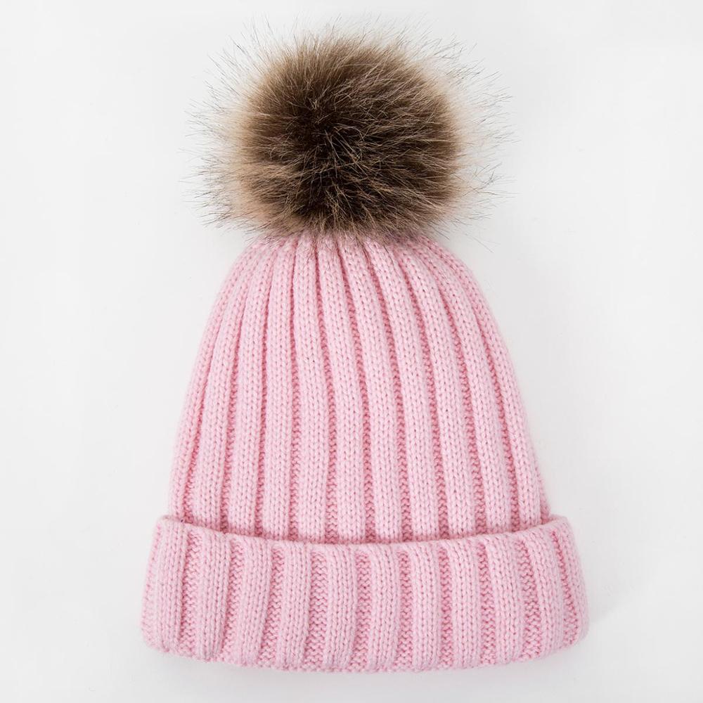 Women's Winter Hats Knit Plus Velvet Warm Beanie Hat Ladies Solid Color Pom-pom Hat Clothing Accessories