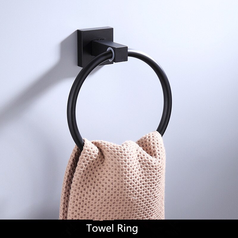 Baderoms tilbehør håndklestativ papirholder, håndklestang, toalettbørsteholder, håndklestativ svart baderomssett aluminium: Håndkle ring