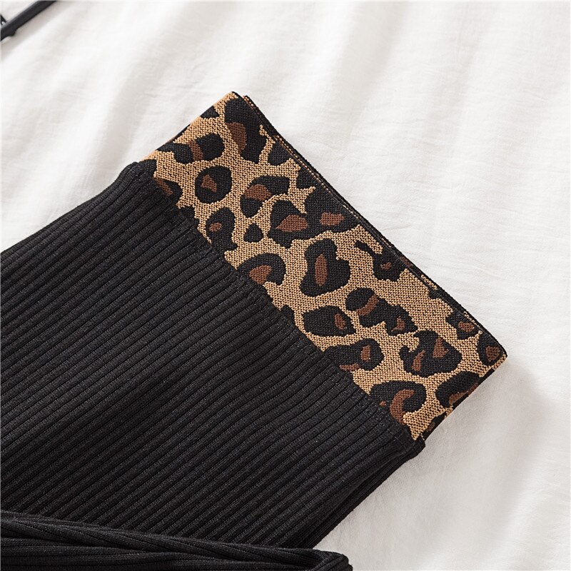 Gcarol kvinder bomuldsblandinger tråd lodret stribe legging leopard splejsede ankellængde bukser kan bæres udenfor