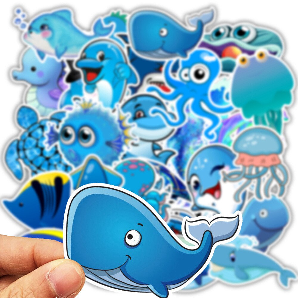 49pcs/lset Waterproof Cute Cartoon Ocean Animals Stickers vinyl refrigerator Suitcase Decoration For MacBook/HP Laptop Decals
