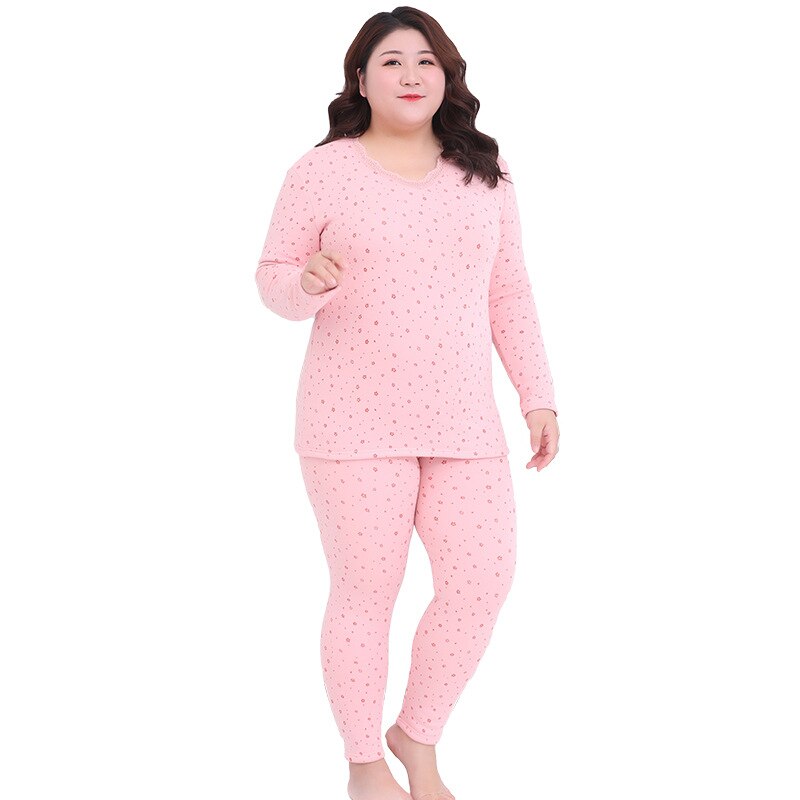 Termounderkläder #39 damer dam vinterset plus size toppar och byxor tvådelade hemmadräkter varma långkalsonger damformade set: Rosa / 2xl runt 65kg