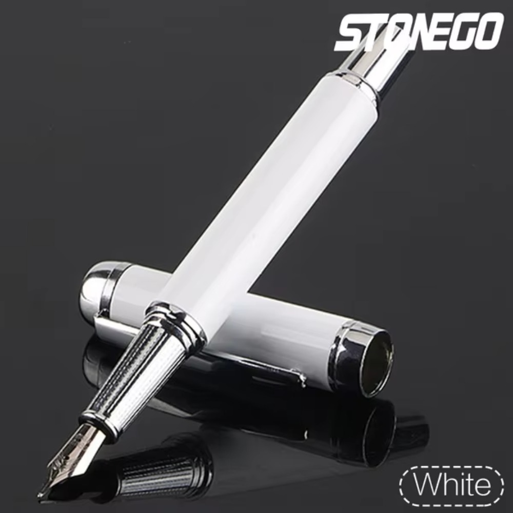 STONEGO Metal Fountain Pen, Metal Ink Pens with Ink Refill Converter Sleek Lacquer Housing Calligraphy Pens: WHITE