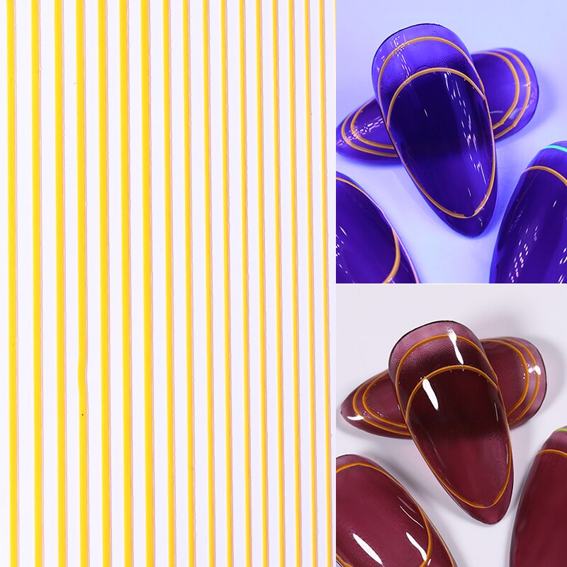 1 hoja pegatina de uñas líneas fluorescentes Color 3D cinta arte adhesivo para uña pegatinas DIY uñas