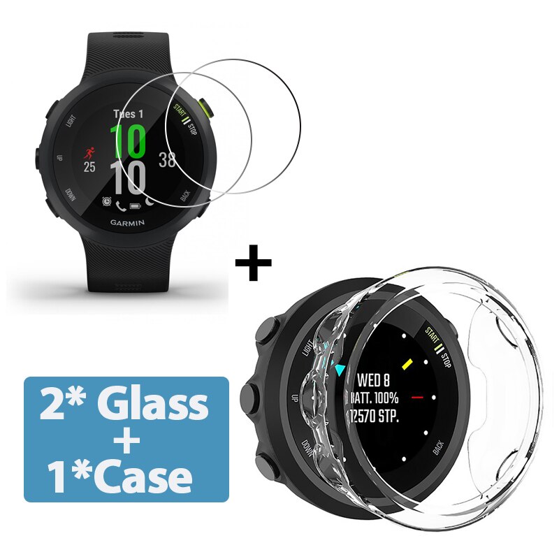 2 + 1 Protector Case + Screen Protector Voor Garmin Forerunner 45 45S Horloge Soft Tpu Beschermhoes Shell gehard Glas Film: 2 / forerunner 45