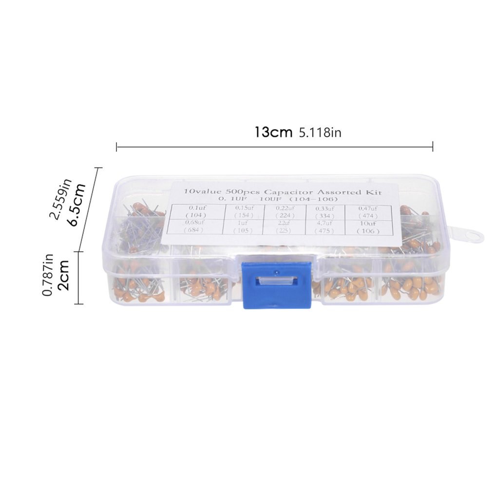 500 Pcs / set Multilayer Ceramic Capacitor Selection Kit 10 Values 0.1 uF-10 uF (104 ~ 106) Ceramic Capacitor Set