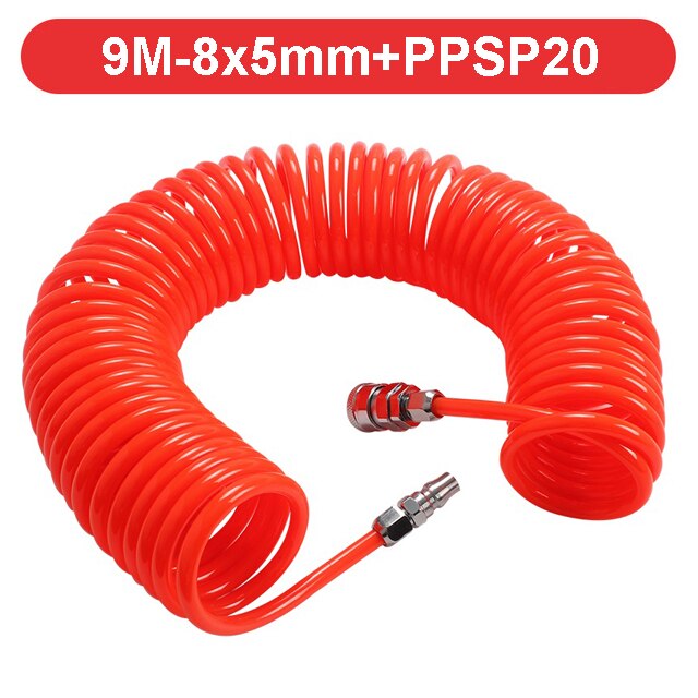 PU 8mm x 5mm Polyurethane Air Compressor Hose Tube With EU Fitting Flexible Tool Connector Spring Spiral Pipe 8*5: 9M-8X5 w PPSP20