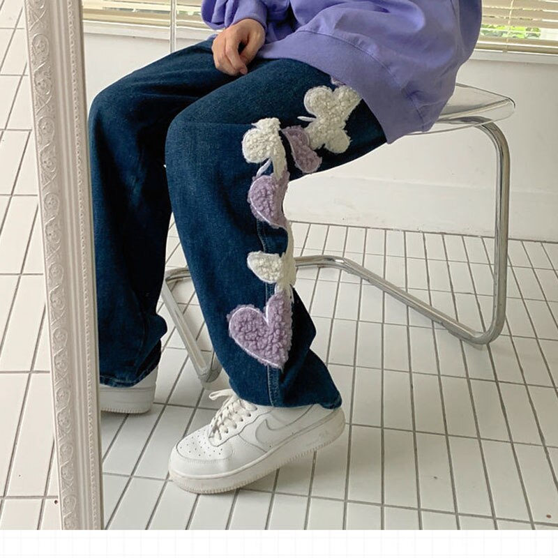 Jean patchwork brodé pour femmes, pantalon en Denim, taille haute, jambes larges, Chic, décontracté, Streetwear, nouvelle printemps