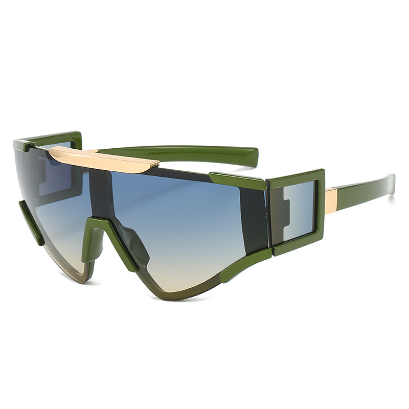 Gafas de sol con protección UV400 para hombre y mujer, lentes de sol de gran tamaño, a prueba de viento, estilo Punk, Ojo de gato, montura grande, deportivas: Verde
