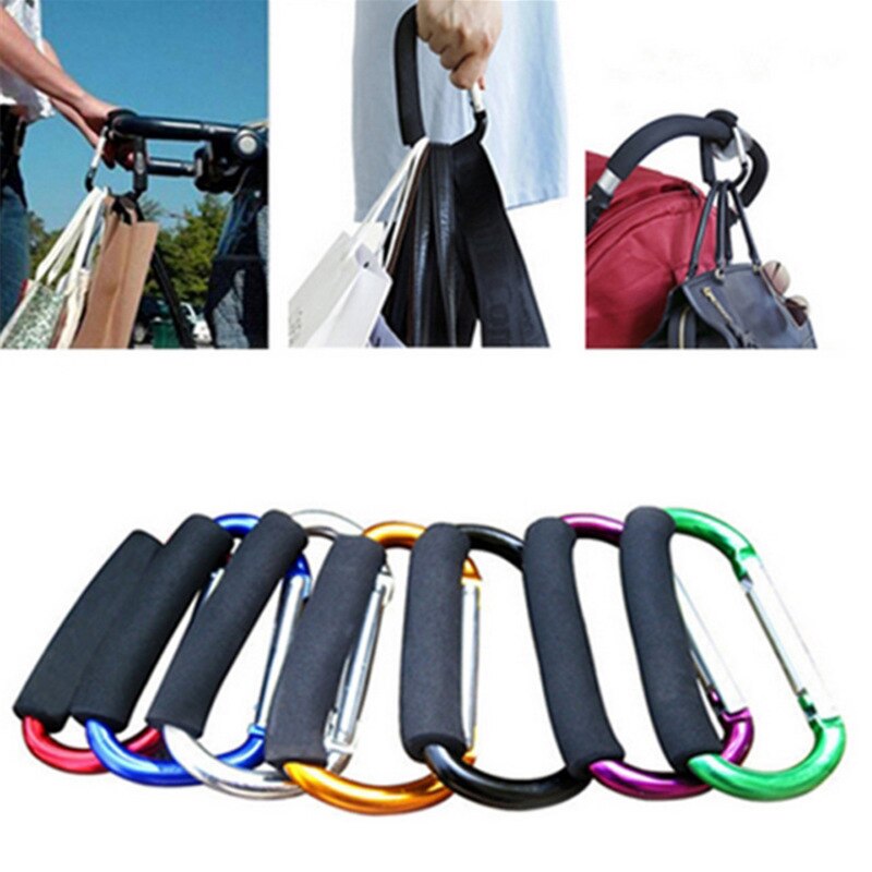 Baby Stroller Organizer Hooks Supermarket Shopping Bag Hook Clip Big Carabiner Aluminum Alloy Hook Stroller Accessories
