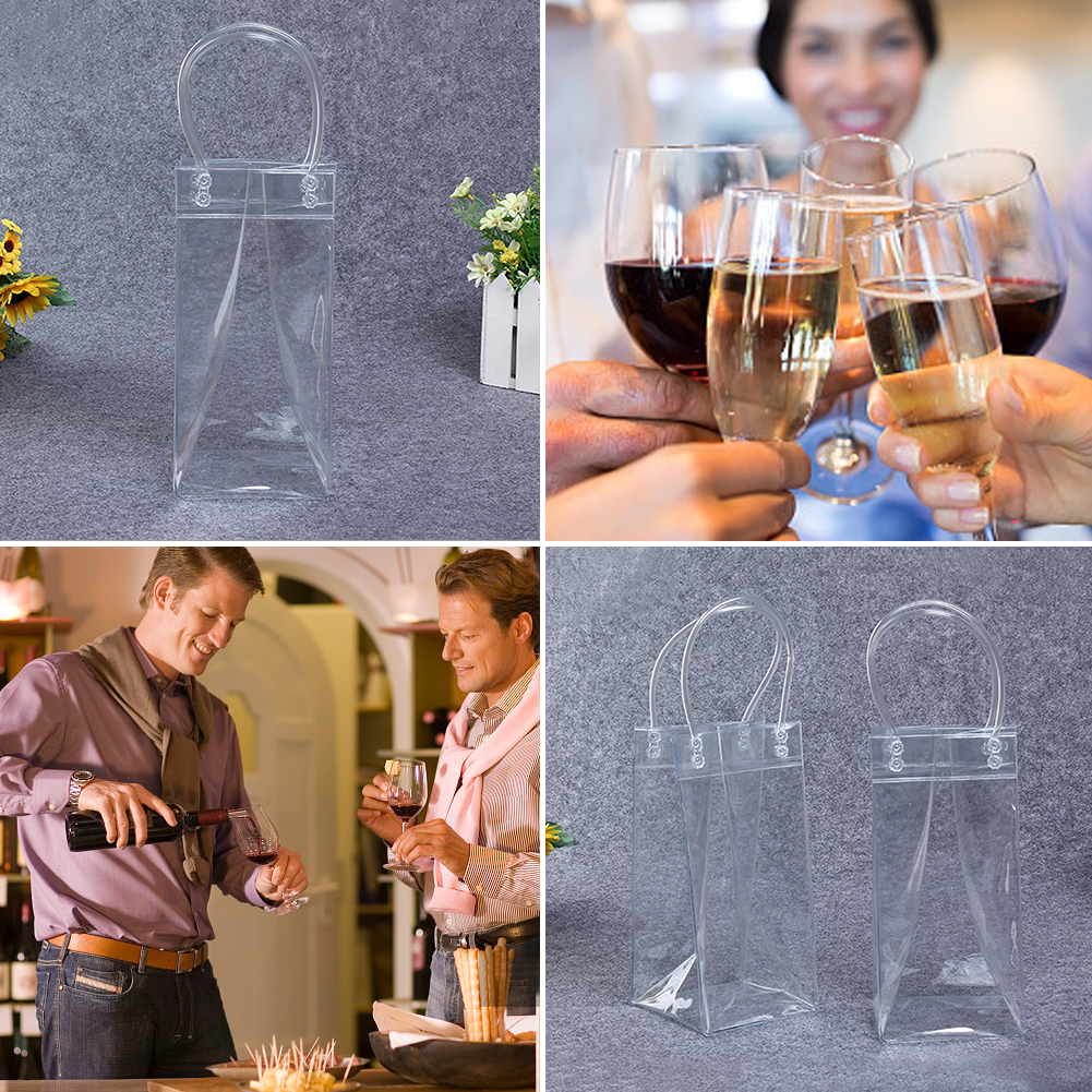 PVC Leakproof Ice Bag ECO Friendly Transparent Ice Pack Portable Ice Bucket Wine Champagne Bottle Chiller With Carry Handle Bag