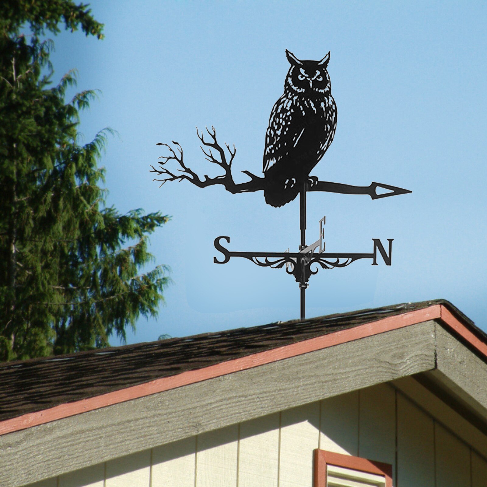 Girouette météo en fer pour ferme, hibou en fer, scène rétro, piquet de jardin, outil de mesure , montage sur toit de cour
