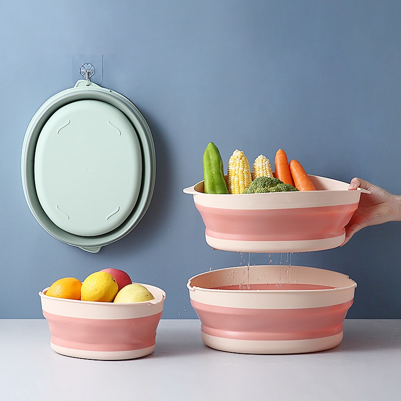Portable Plastic Basins Outdoor Folding Bucket Fruit Washbasin Fishing Camping Car Wash Container Bathroom Accessories