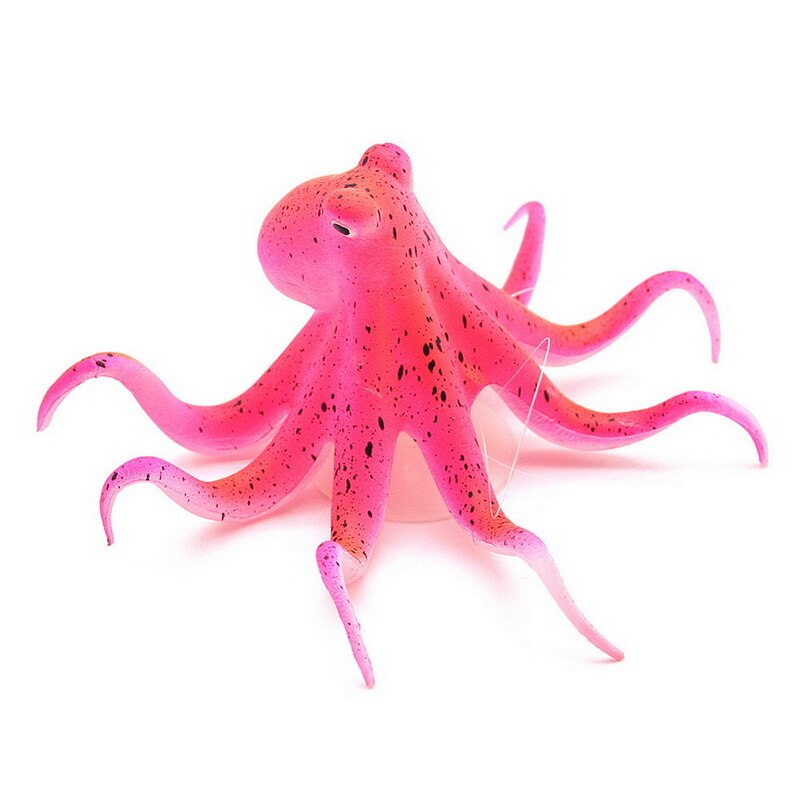 Fluorescent Artificial Aquarium Octopus Silicone Fish Decoration Glowing Fish Tank Octopus Ornament with Suction Cup