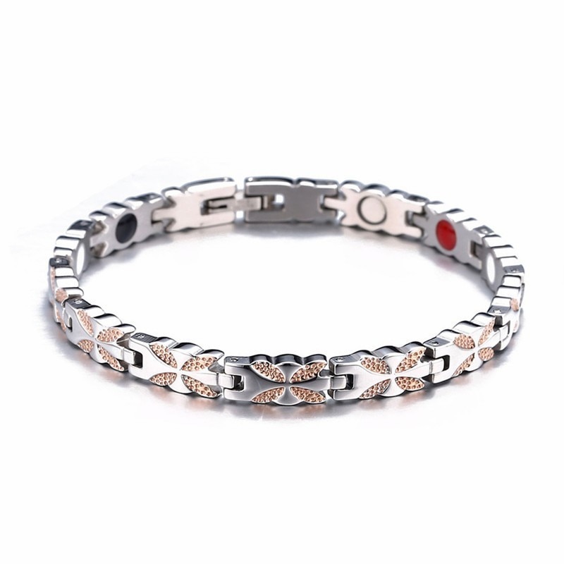 Stainless Steel Motion Health Care Bracelet For Women and Mens Rose Gold Color Grain Magnetic Bracelet Women Jewelry