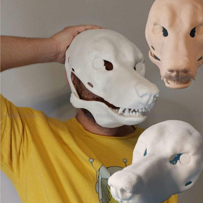 Kigurumi base besta crânio máscara cosplay fursuit animal cabeça de lobo crânio prosboscis impressão 3d máscaras festa de halloween dentes caninos