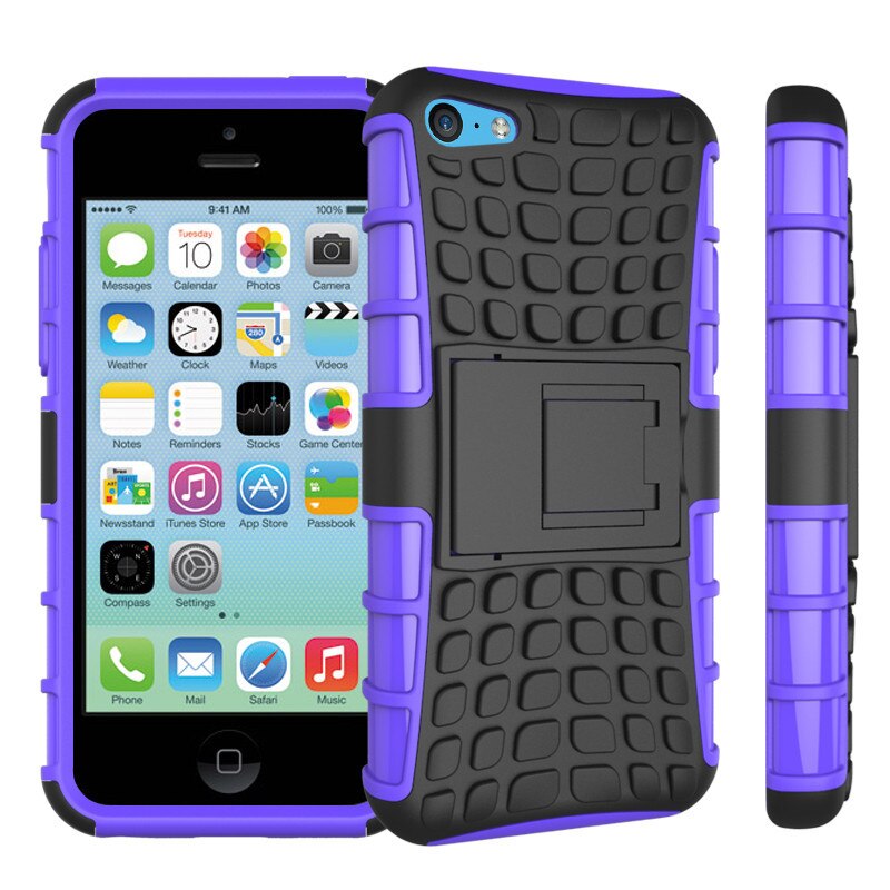 Achterkant hoesje voor apple iphone 5c telefoonhoesje 2 in 1 dubbele laag kickstand heavy duty armor schokbestendig hybride siliconen hoesje: Paars 