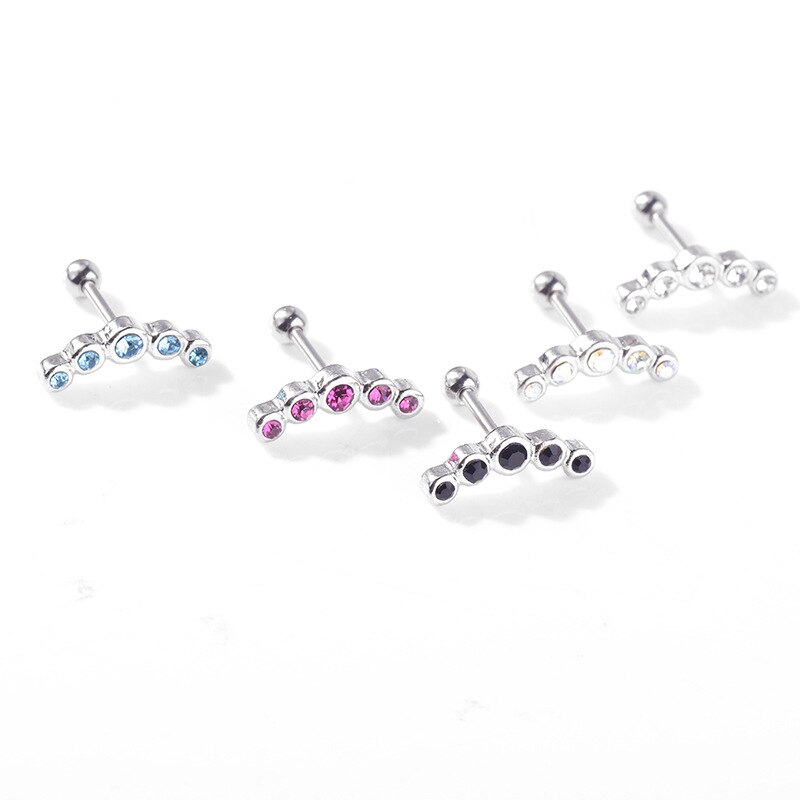 1 PC Cartilage Helix Stud Earrings Ear Nail Stainless Steel Bar Piercing Crystal Body Jewelry Accessories for Women