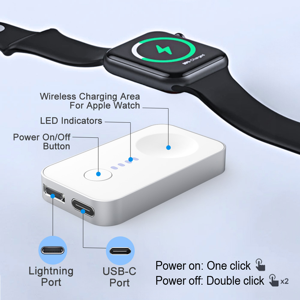 Magnetisk trådlös laddare för apple watch 10 9 8 7 6 5 4 se 1200 mah bärbar usb typ c magnetisk snabbladdare för iwatch ultra 2