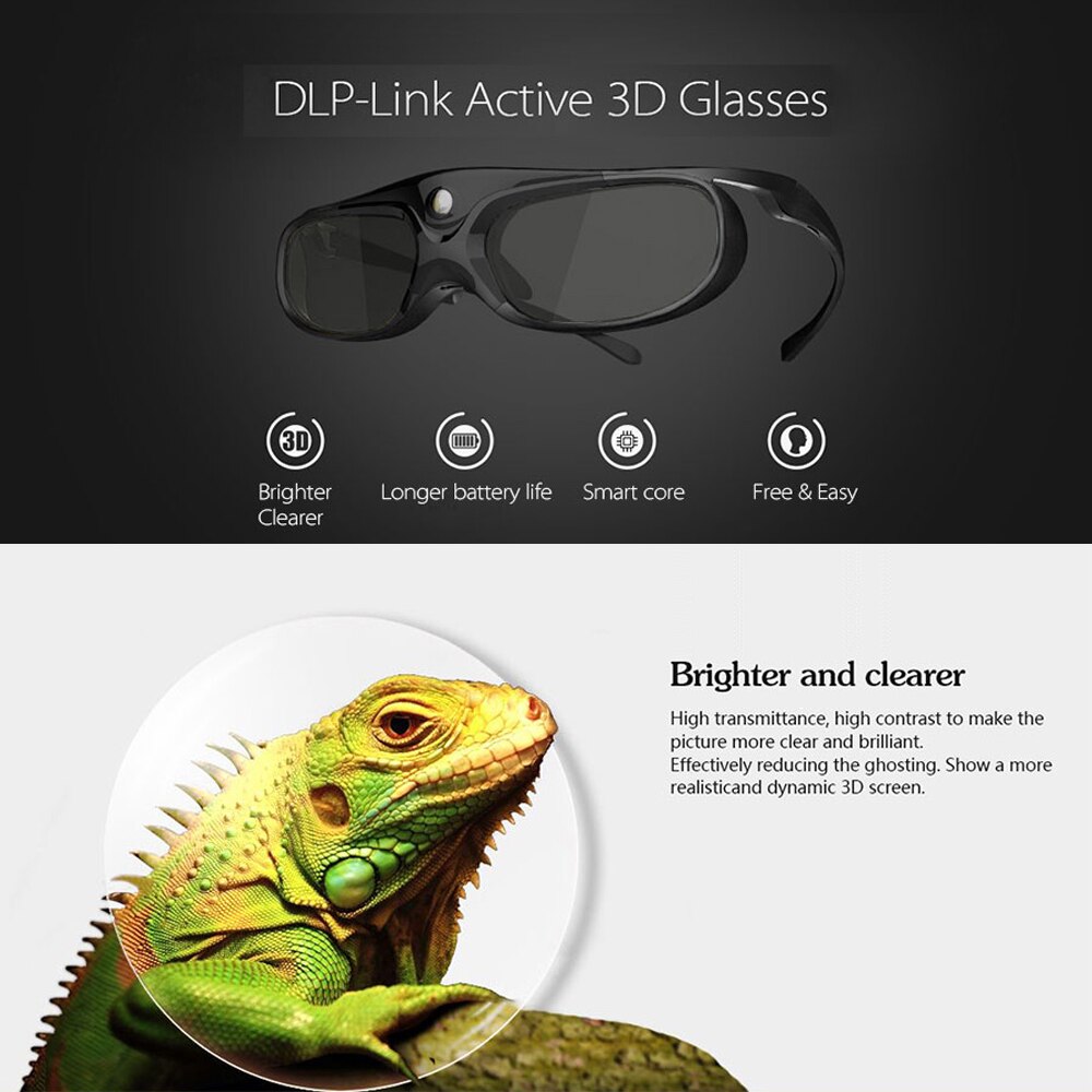 Lunettes 3D lunettes de projecteur à obturateur actif rechargeables pour projecteurs 3D dlp-link pour Optoma Acer BenQ ViewSonic Sharp Dell