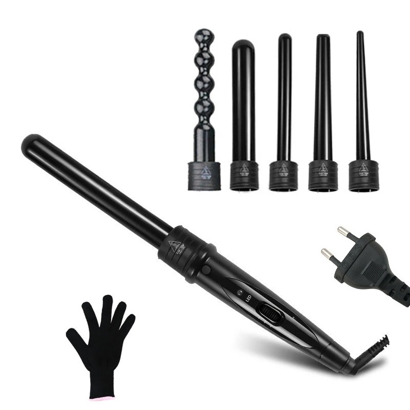 DoDo 5 In1 Hair Curlers Hair Styling Curling Iron Wand 3 Parts Clip Hair Iron Curler Set Curler Hair Styling Tool: 6 in 1 EU plug