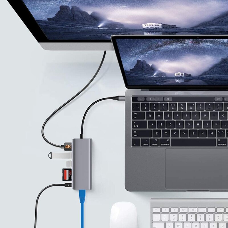 USB C Hub, 7 in 1 USB C to 4K HDMI Adapter,2 USB 3.0 Ports and SD/TF Card Readers,Compatible for Air, Pro