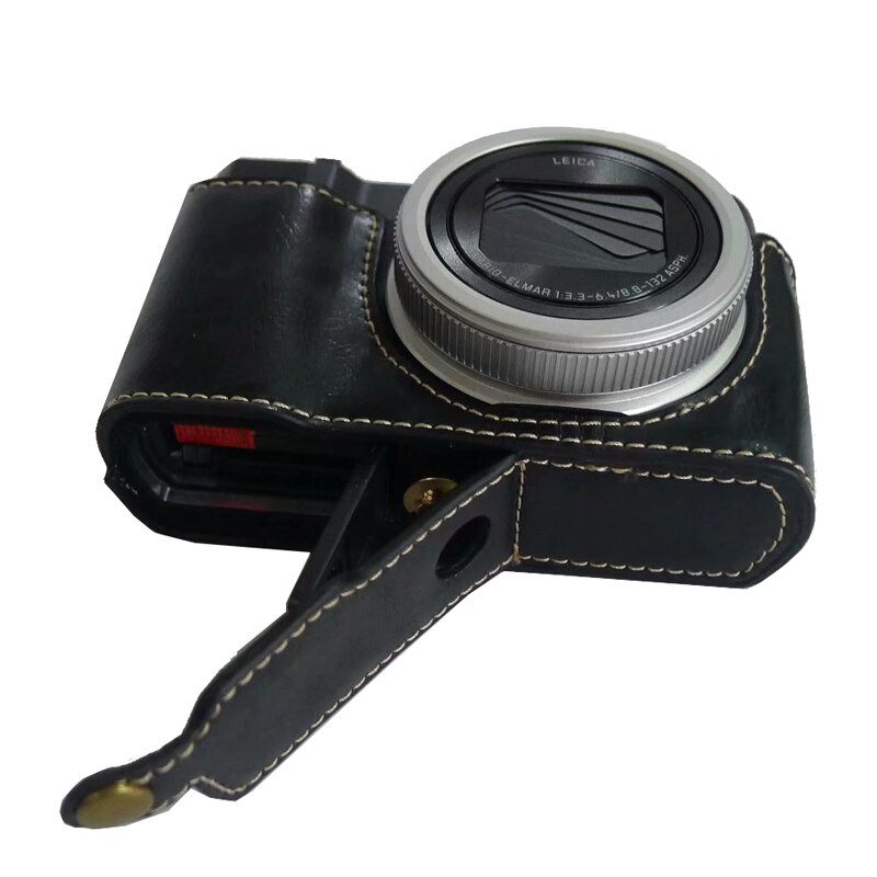 Étui en cuir pour appareil photo demi-corps pour panasonic TZ200 ZS220 housse portable avec ouverture de la batterie: Black