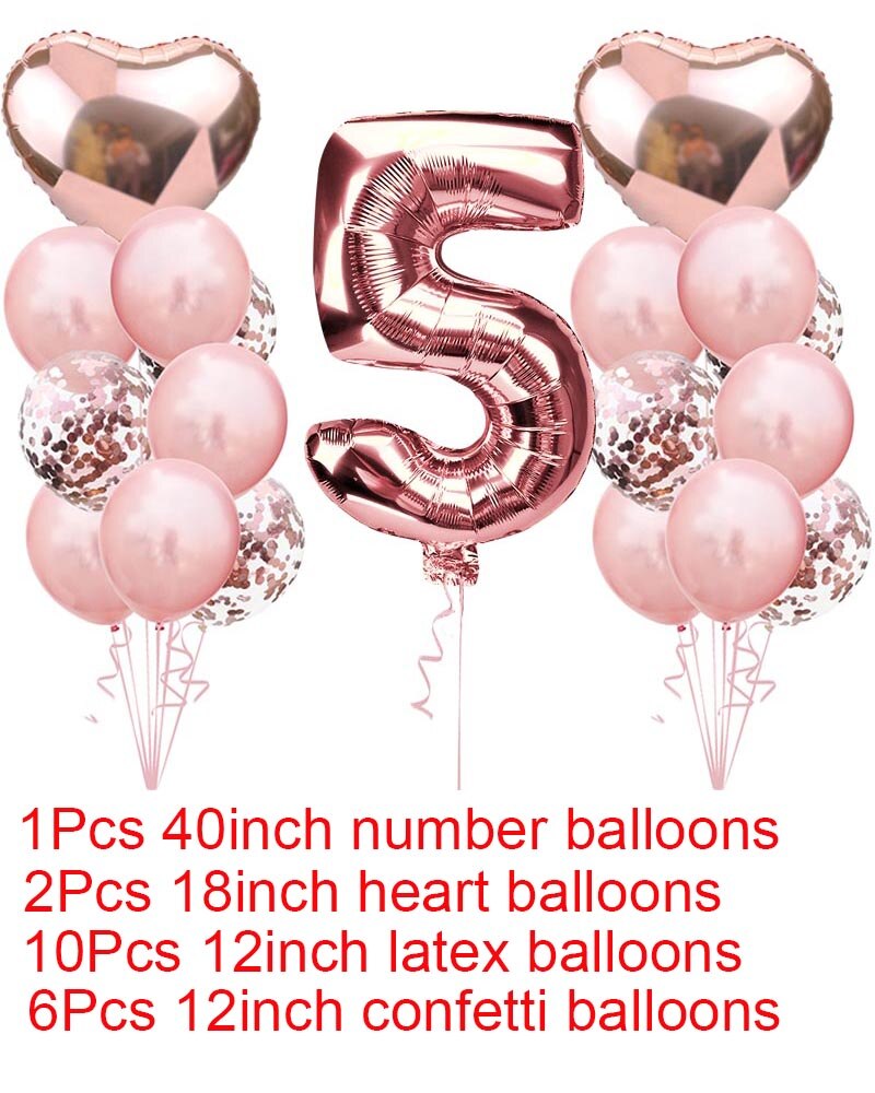 Søde 1st fødselsdag rose guld tal balloner 2 3 4 5 6 7 8 9 års fødselsdagsfest dekorationer børn konfetti ballon børns xn