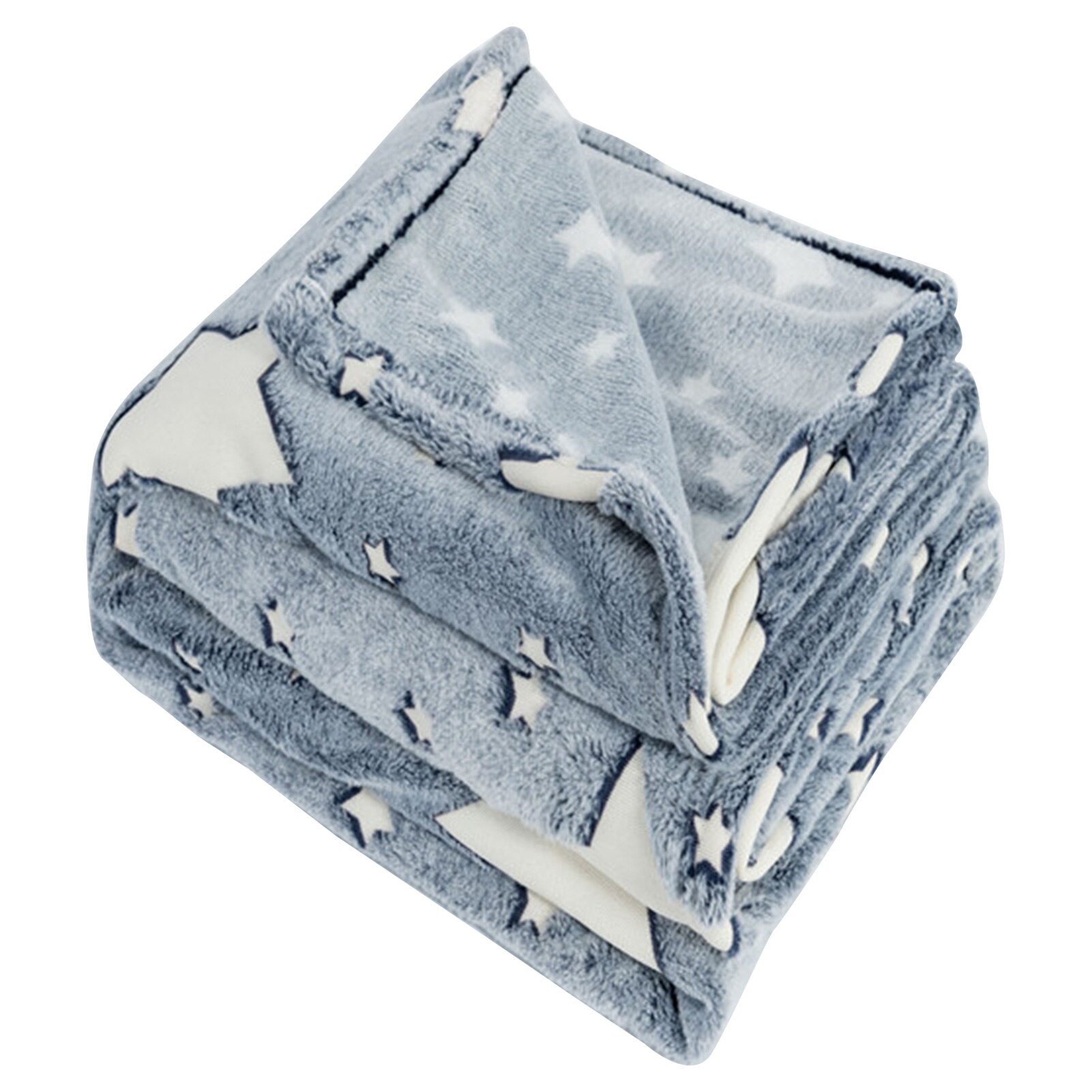 Glow In The Dark Fleece Blanket Throw Grey Stars / Moon Plush Furry Throw Warm Blanket Sofa Bedspread: 100X150cm