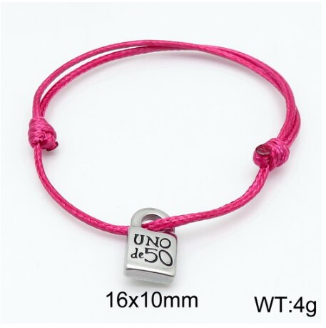 Women Men Silver Color Gold Stainless Steel key UNO de 50 Lock Black Red Brown Pink Rope Bracelet Jewelry