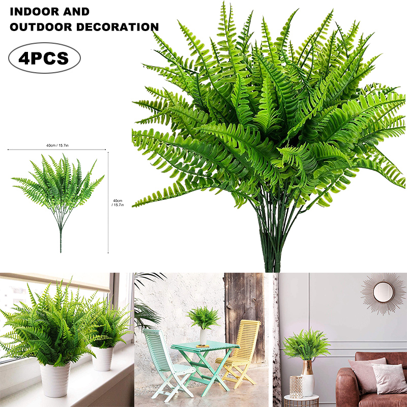 4Pcs Artificial Boston Fern Plants Plastic Artificial Shrubs Greenery for House Outdoor Garden Office Decor Imitation plants