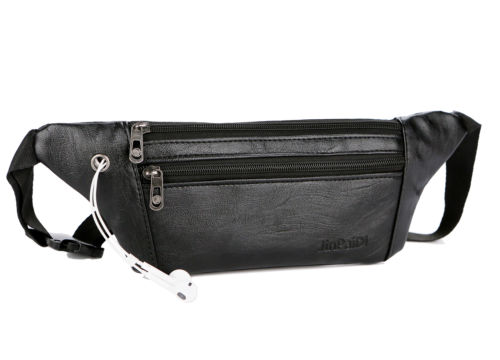 Mannen Pu Lederen Fanny Pack Rits Up Dunne Reizen Wandelen Cross Body Messenger Heuptas Sling Borst Riem tas Mode: Black