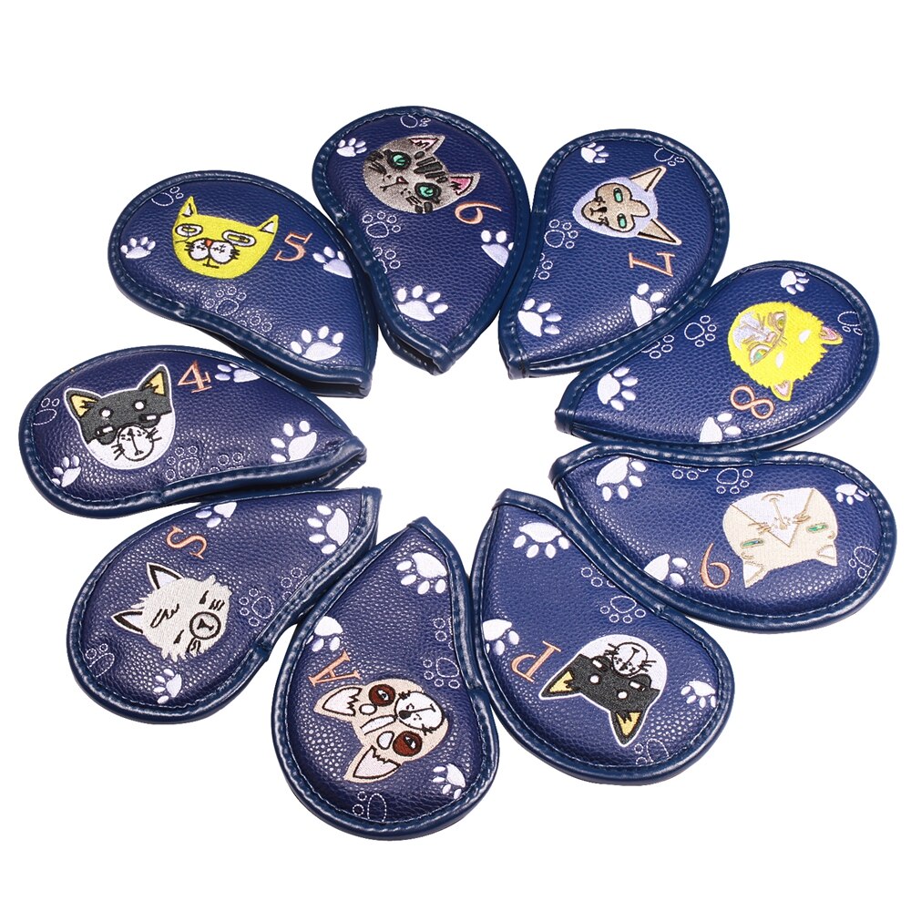 9 Stck Tragbare Golf Verein Headcovers Nette Karikatur Katze aufbringen PU Wasserdichte Fahrrinne hybrid Putter Abdeckung einstellen Jahrgang