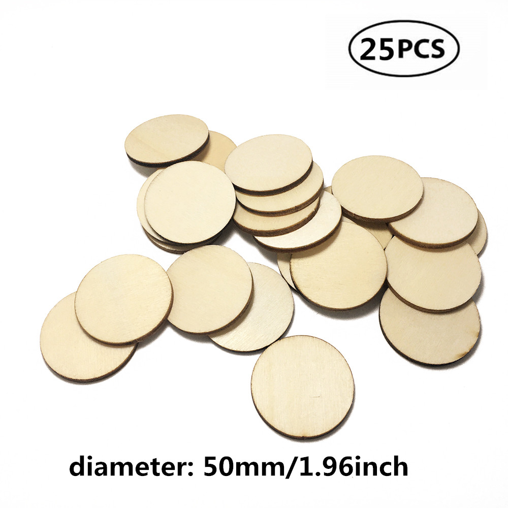 10-80mm Wood Disks Crafts Log Slices Discs Cutout Circle Round Large for Paint Wedding DIY Decoration: 25pcs 50mm 1.96inch